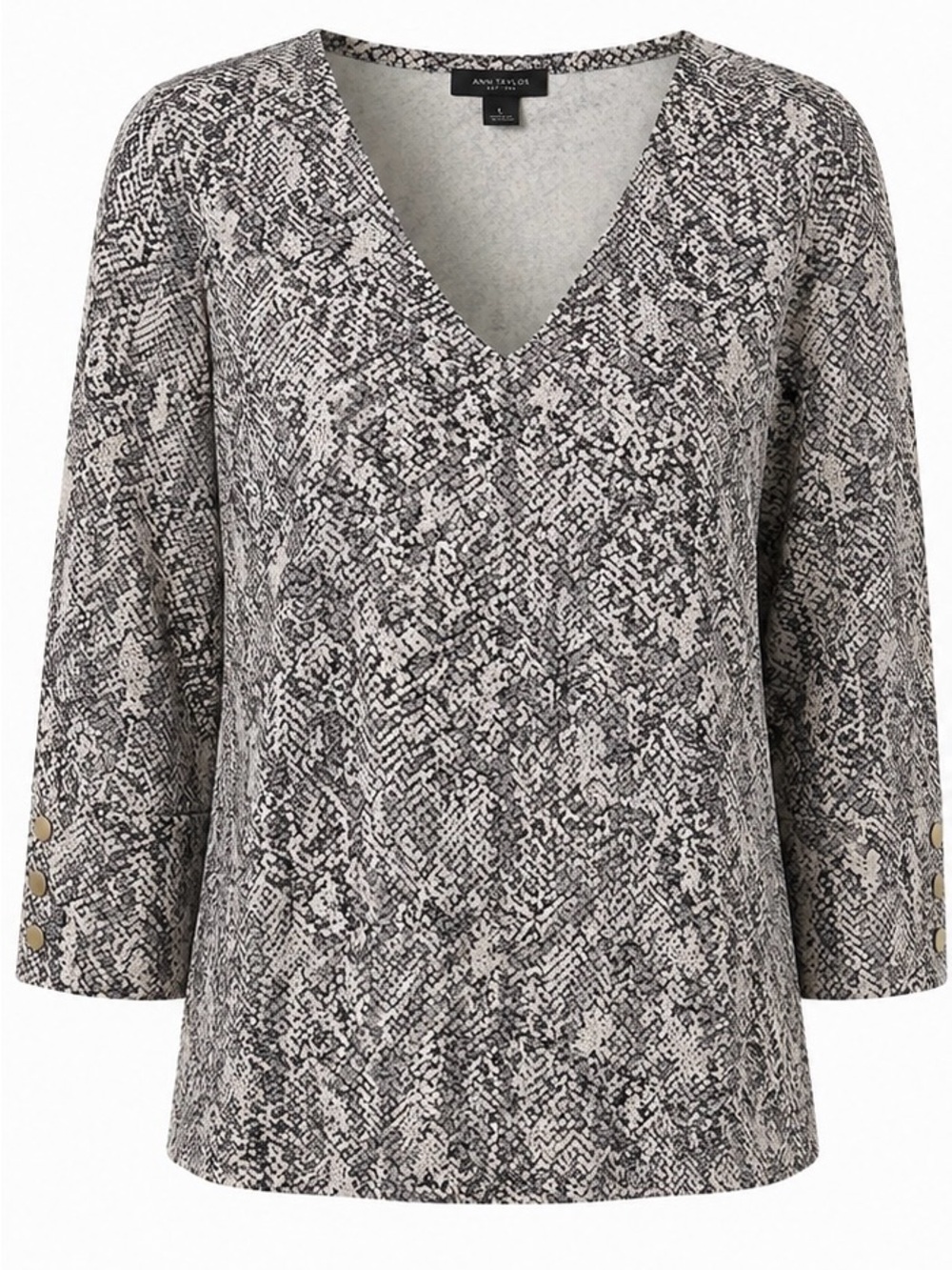 Ann Taylor Gray Snake-Print V-Neck 3/4 Sleeve Tunic